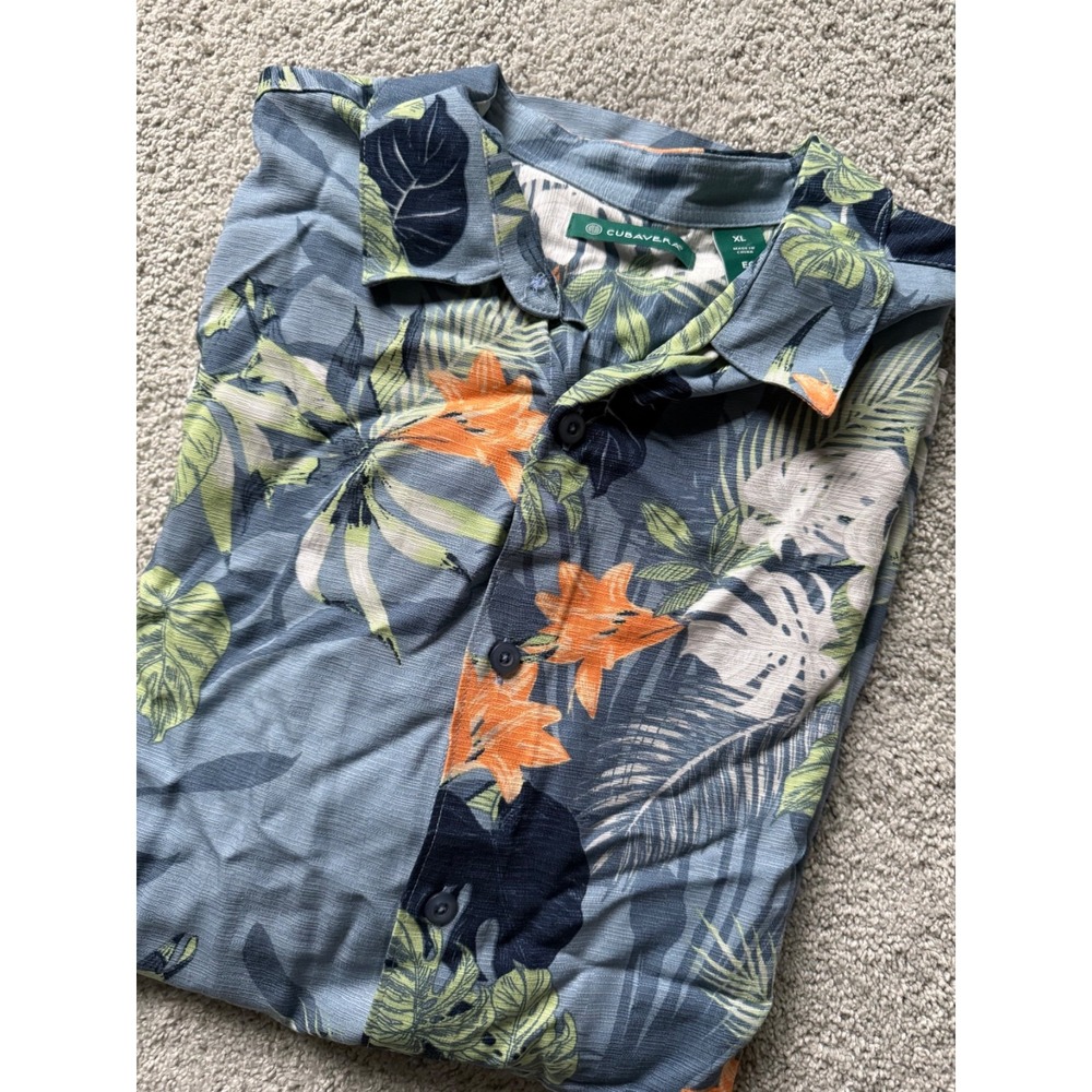 Cubavera Hawaiian Shirt Mens XL Multicolor Floral Button Up Short Sleeve Viscose